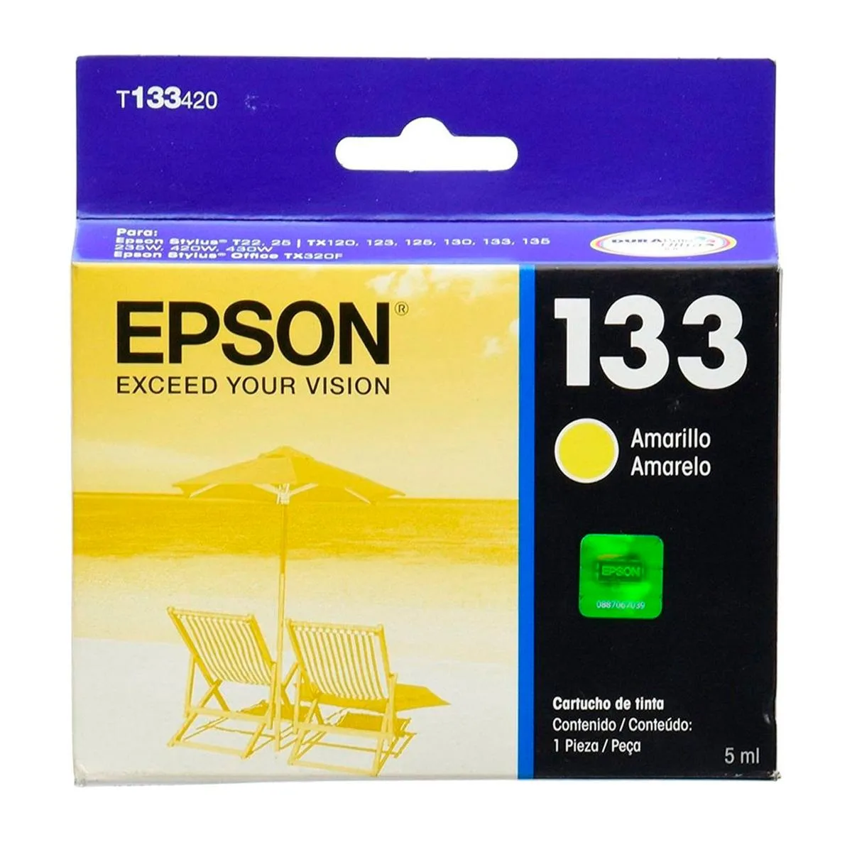 Cartucho Epson T133 Amarillo T22/tx120/ Tx130 8ml T13342 /vc — foto 1